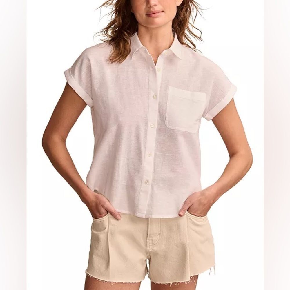 Lucky Brand NWT Rolled Sleeve Button Down in Bright White Size Large